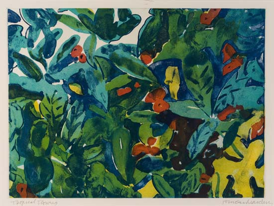 ROMARE BEARDEN 1911 1988 Tropical Flowers Color aquatint circa 1971