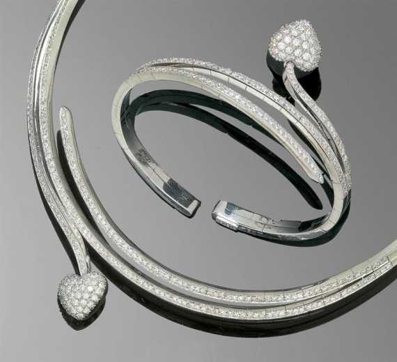 BRILLIANT CUT DIAMOND CHOKER WITH BANGLE STEFAN HAFNER White gold