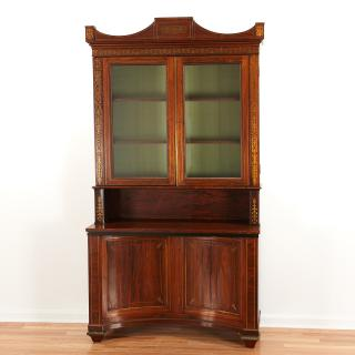Late Regency brass inlaid bookcase cabinet Late Regency brass inlaid