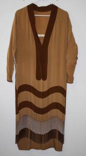 1920 S Brown And Tan Striped Silk Flappers Dress With
