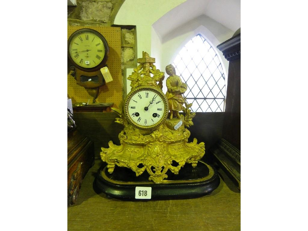 A mid 19th century French gilt spelter mantle clock the