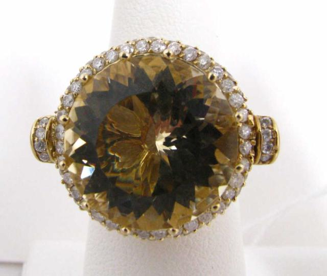Lady s 14K yellow gold labradorite and diamond ring with