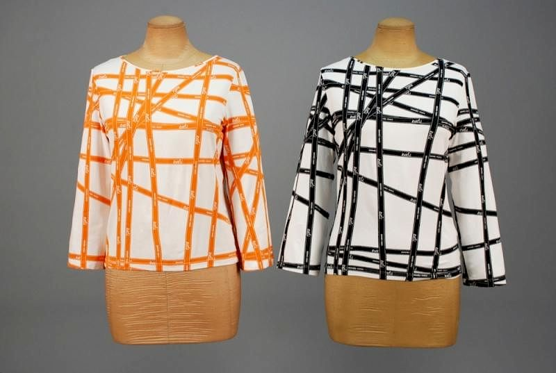 TWO HERMES PARIS LOGO RIBBON PATTERN TOPS Both 3 4