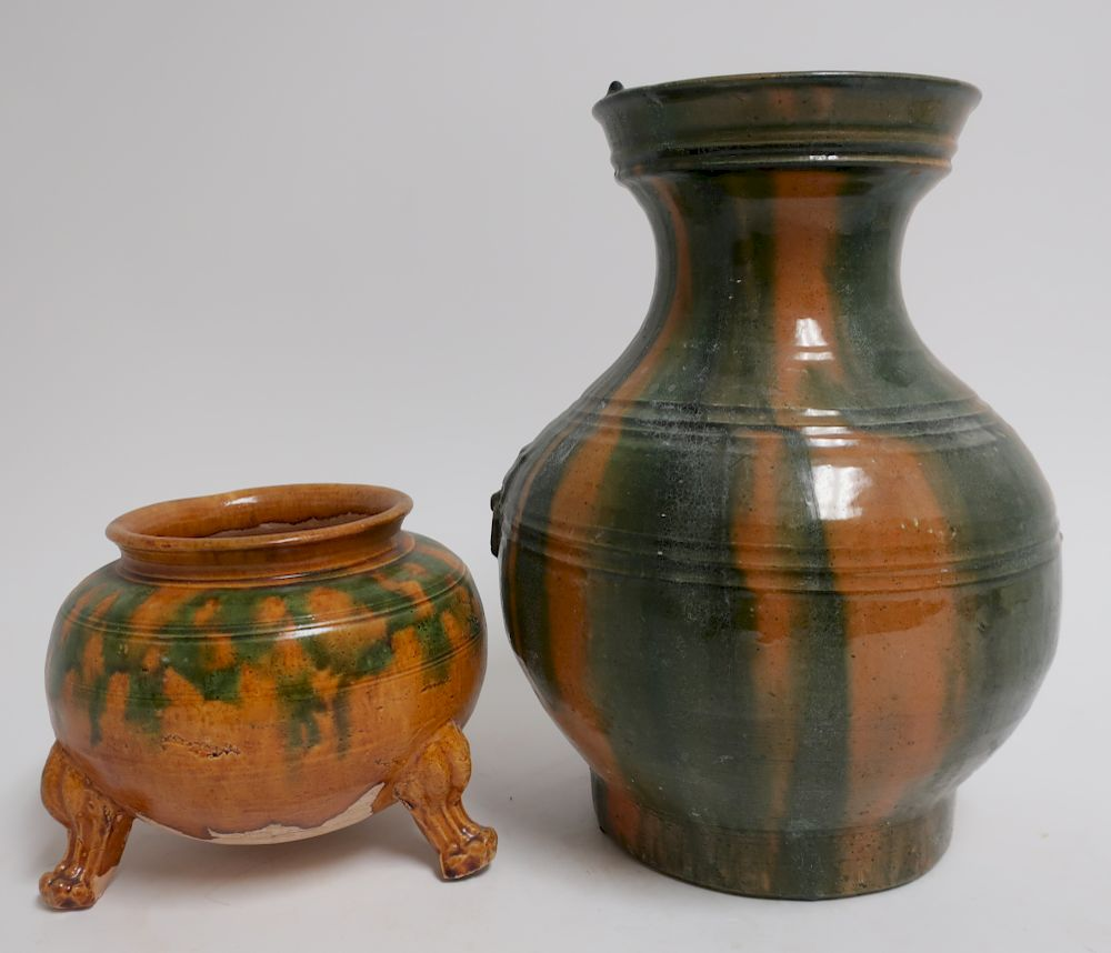 Tang Censer and Hu Form Vase Censer on three molded