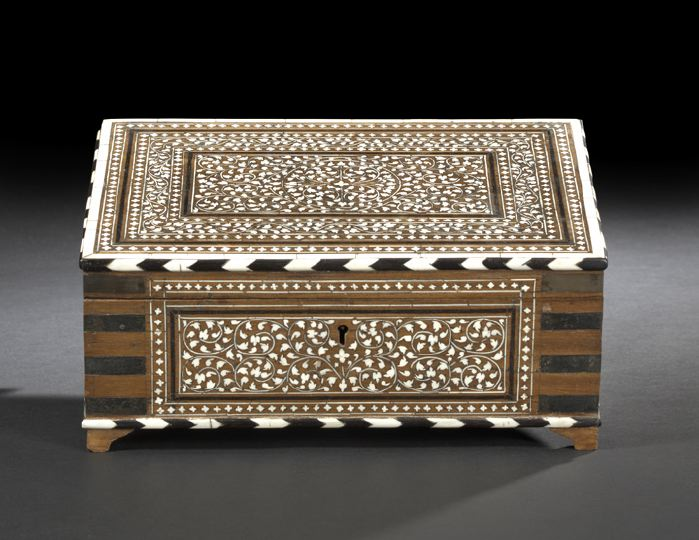 Anglo Indian Ebony and Bone Inlaid Fruitwood Humidor second quarter