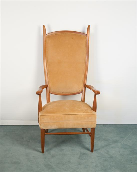 European style Maple and Corduroy Armchair unsigned quality detail work
