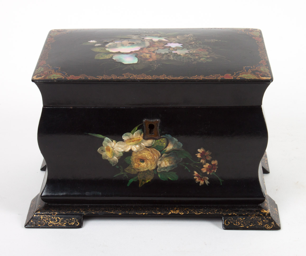 Victorian papier mache tea caddy mid 19th century sarcophagus form