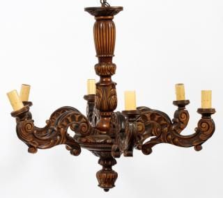BLACK FOREST CARVED MAHOGANY 6 LIGHT CHANDELIER BLACK FOREST CARVED