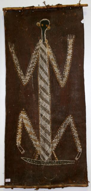 An Aboriginal bark painting artist Djiraminmin Lightning Spirit Manangrida circa