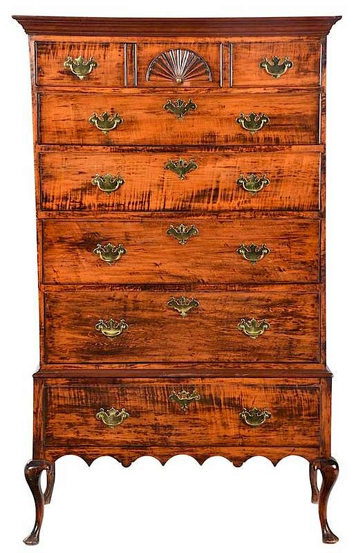 New England Queen Anne Tiger Maple Chest 18th century chest