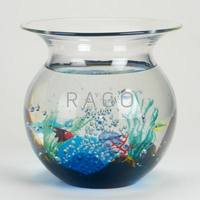 ELIO RAFFAELI Glass aquarium bowl Italy ca 2000 Engraved signature
