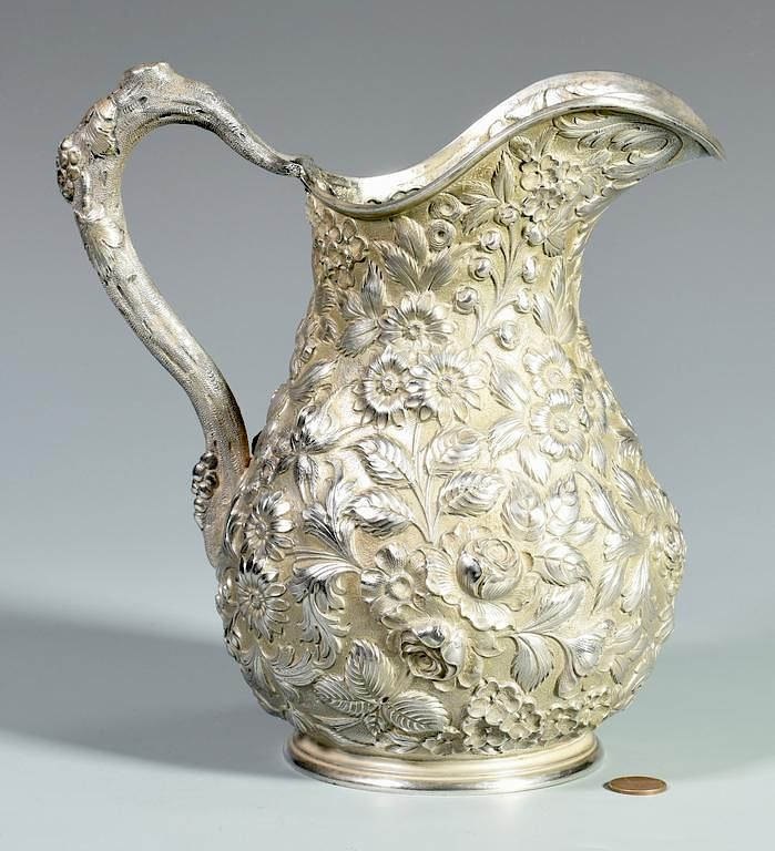 Baltimore Sterling Silver Repousse Floral Pitcher Baltimore Silversmiths Mfg Co