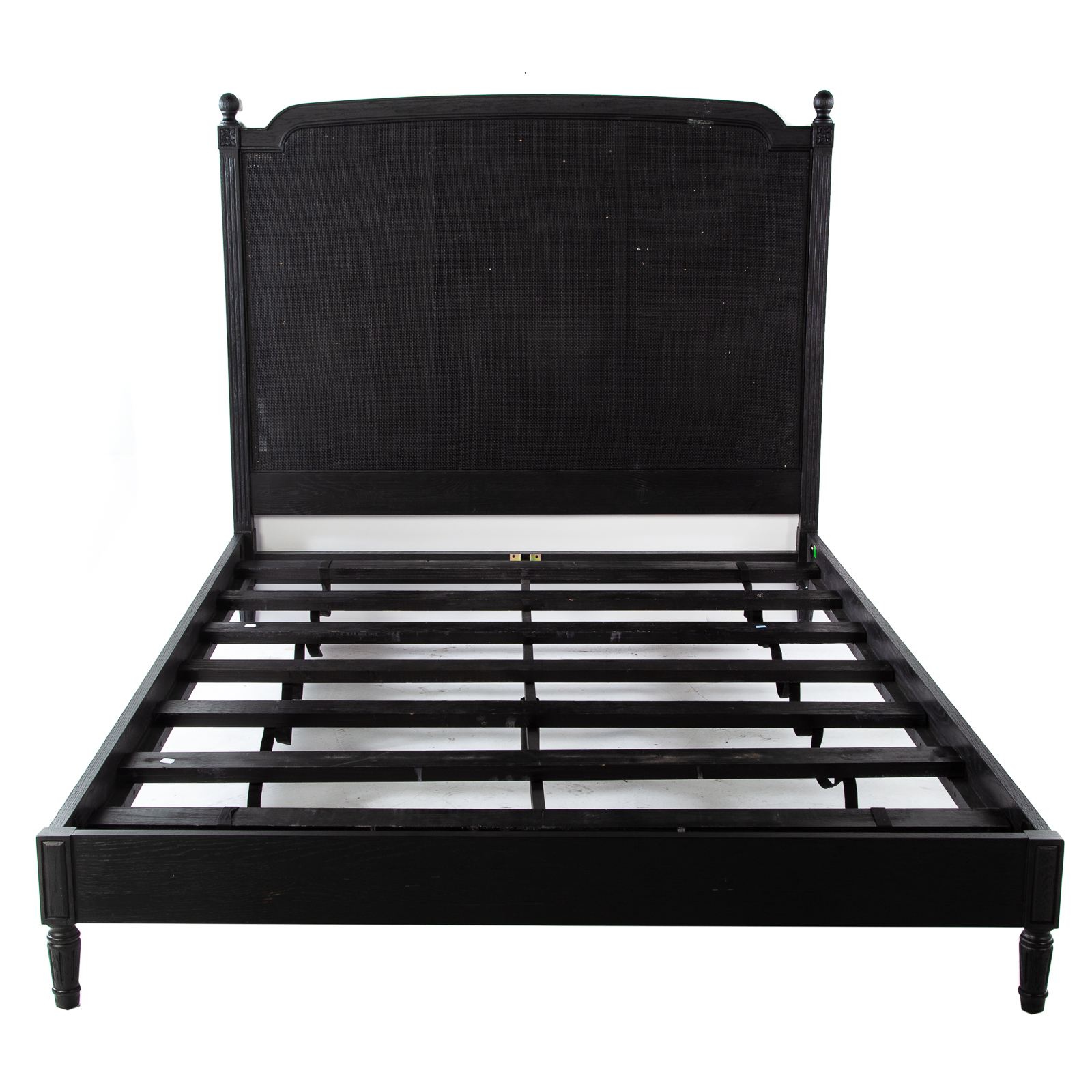 EBONIZED OAK CANED BACK QUEEN SIZE BED 20th century with