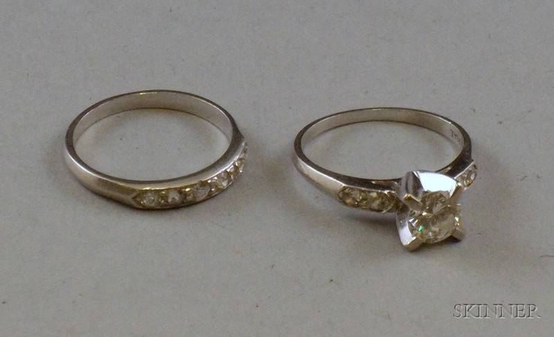 Platinum and Diamond Wedding Set including a four prong set
