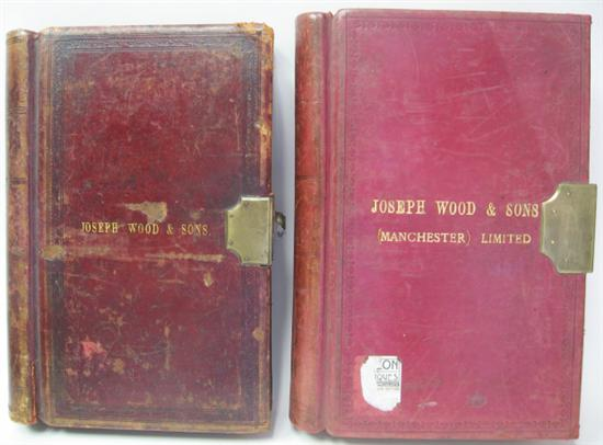 2 English Leather Ledgers Marked Joseph Wood Sons 163 164