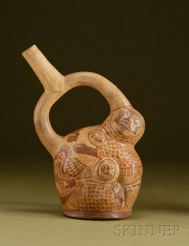 Pre Columbian Stirrup Spout Pottery Vessel Peru Moche 400 600