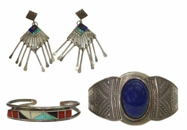 lot Native American and Southwest style jewelry group including pair