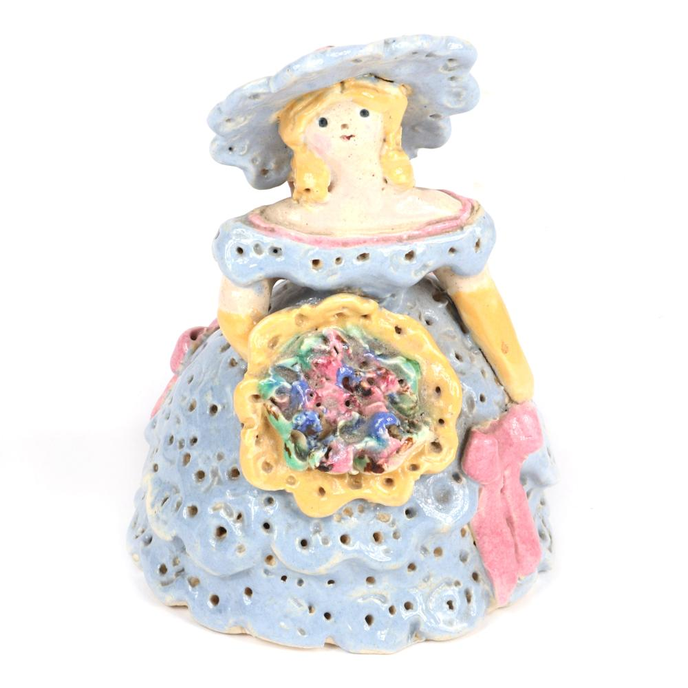 OVERBECK ART POTTERY SOUTHERN BELLE FIGURE IN BLUE DRESS WITH