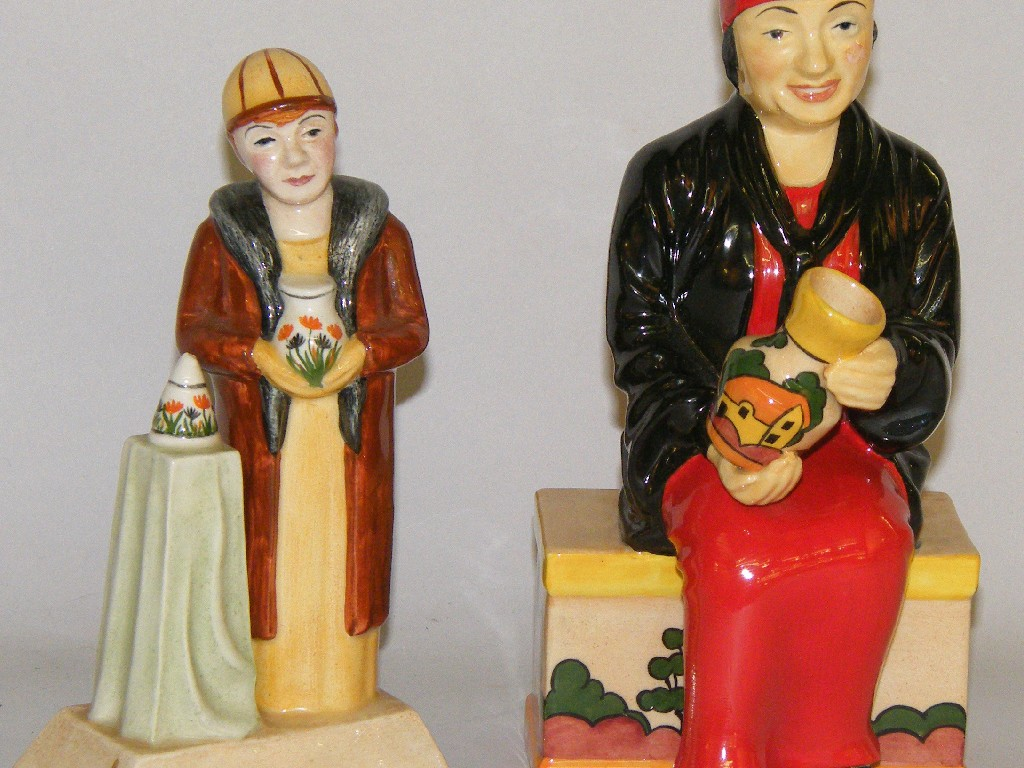 Manor limited edition figure of Clarice Cliff modelled seated holding
