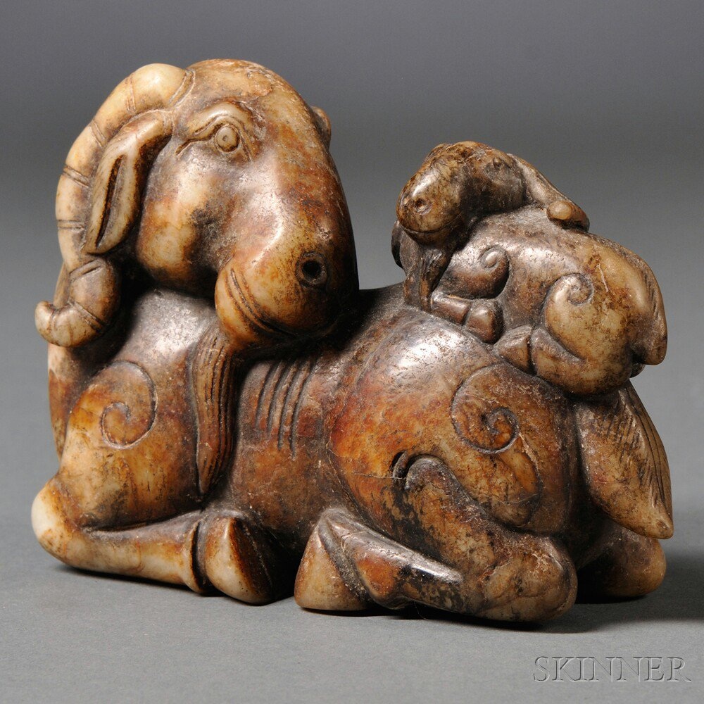 Stone Carving of a Ram and Kid China with the