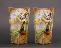 Pair of Nippon Double Handled Vases Pair of Nippon double
