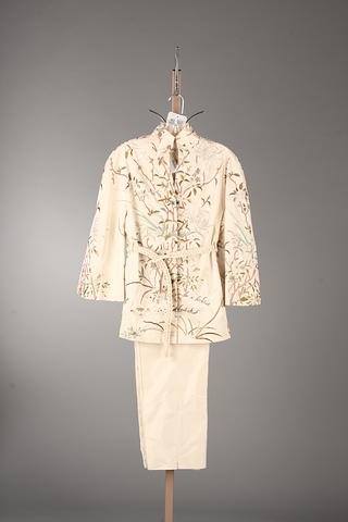 CHADO Beige brown green embroidered 77 cotton 23 silk jacket