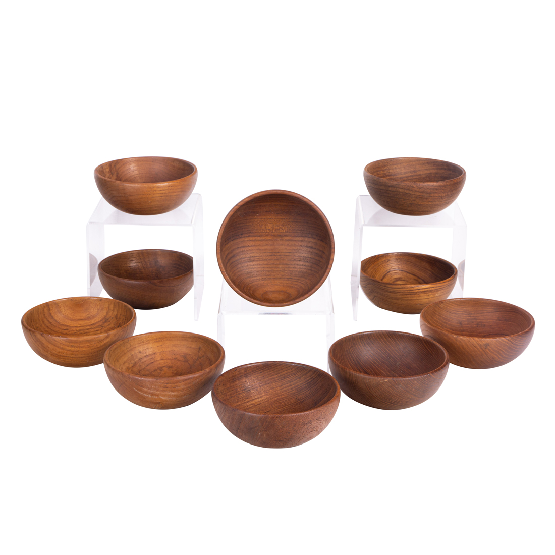 Kay Bojesen Bowls set of 10 Denmark teak marked KAY