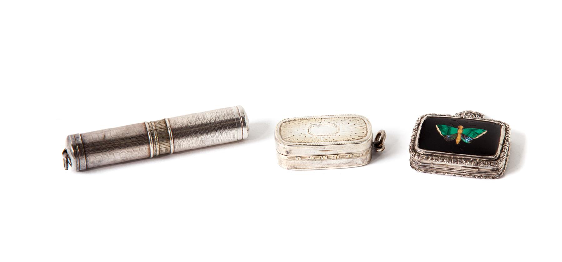 THREE STERLING SILVER VINAIGRETTES England early 19th century Oblong box