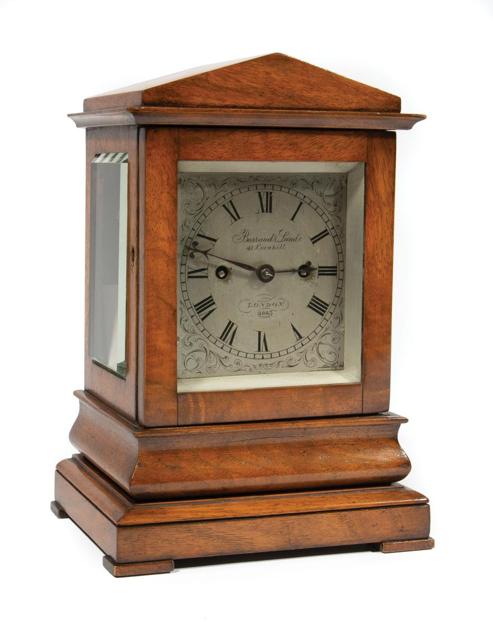 Fine William IV Walnut Mantel Clock c 1838 silvered dial