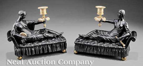 A Pair of George III Ebonized Plaster and Bronze Mounted