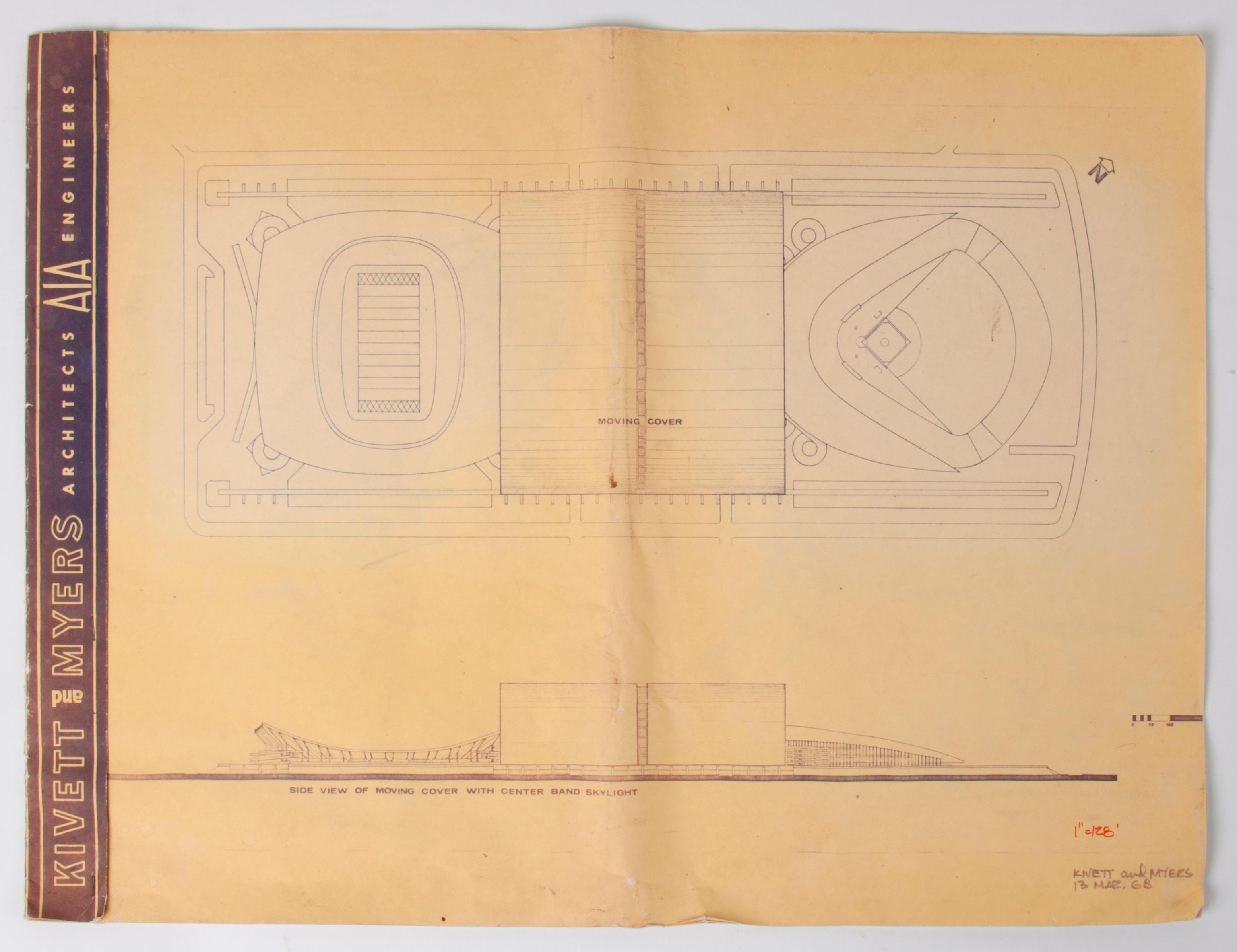 KAUFFMAN STADIUM BLUEPRINTS WITH ROLLING ROOF 1968 1968 architectural blueprints