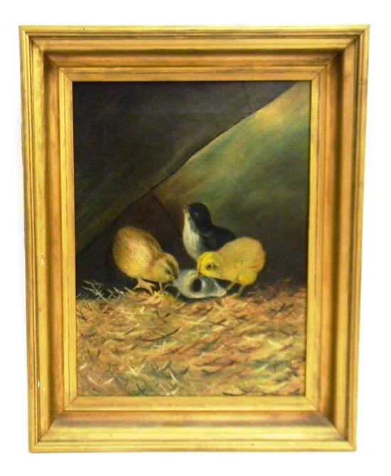 Oil on canvas c 18 99 three chicks two yellow