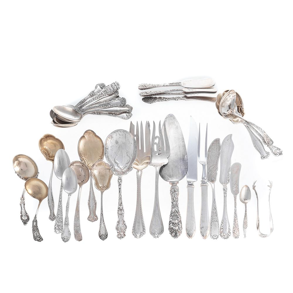 Assorted Sterling Silver Flatware Serving Pieces Including Baltimore repousse by
