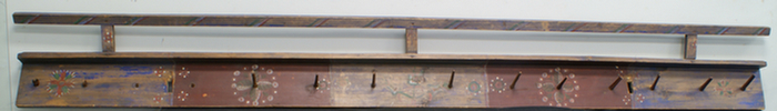 Long pine hanging rack hand shaved pegs painted floral decoration