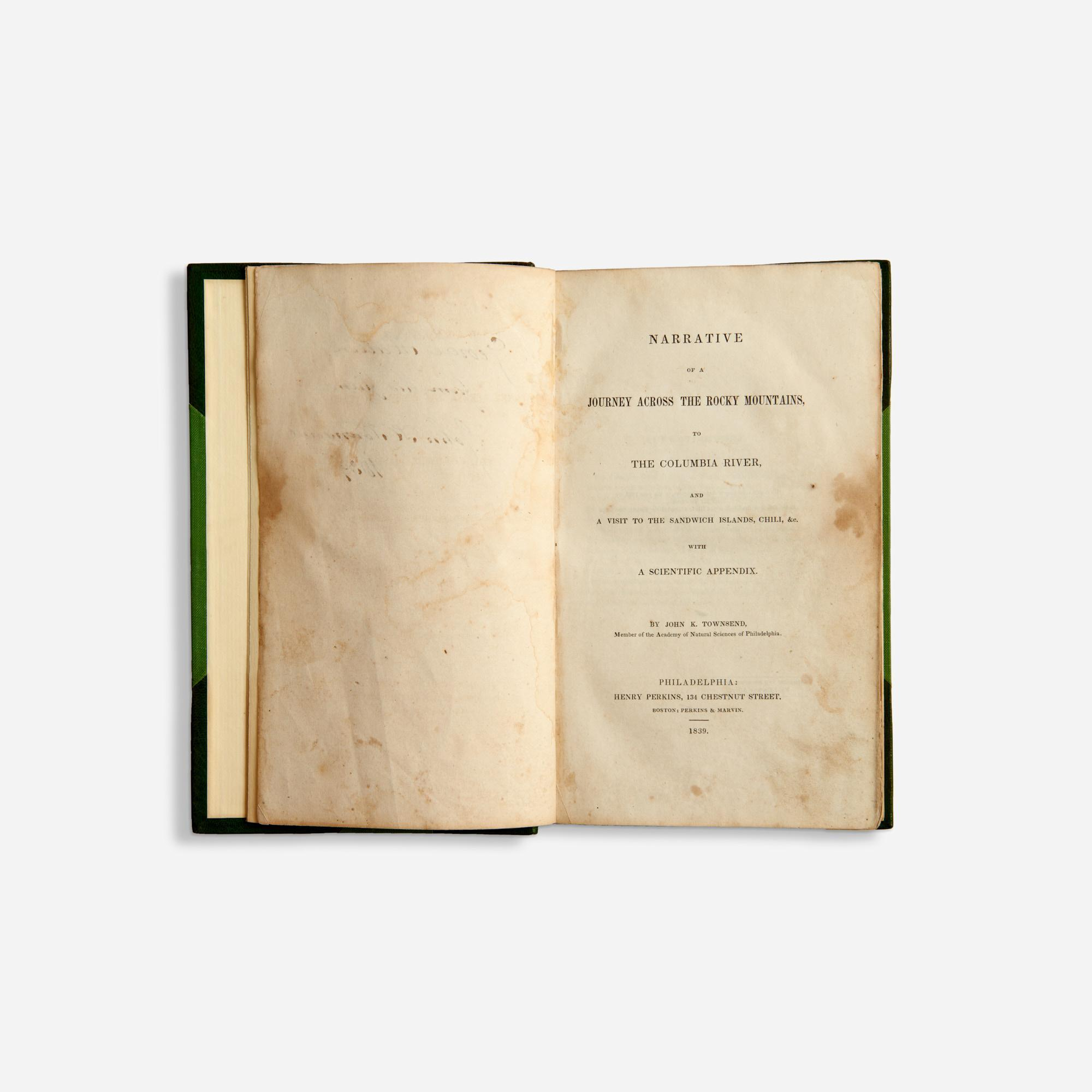 JOHN KIRK TOWNSEND 1839 PRESENTATION COPY NARRATIVE OF A JOURNEY