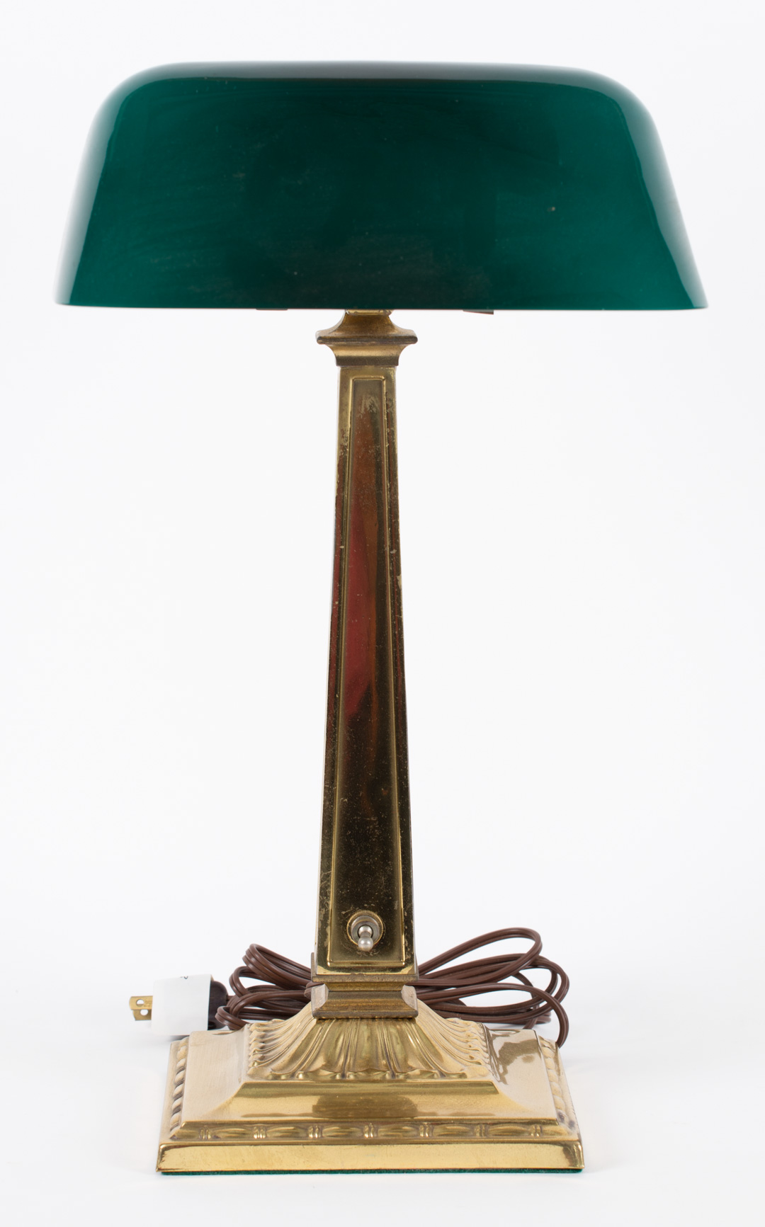 circa 1920s brass base with cased emerald glass shade 17