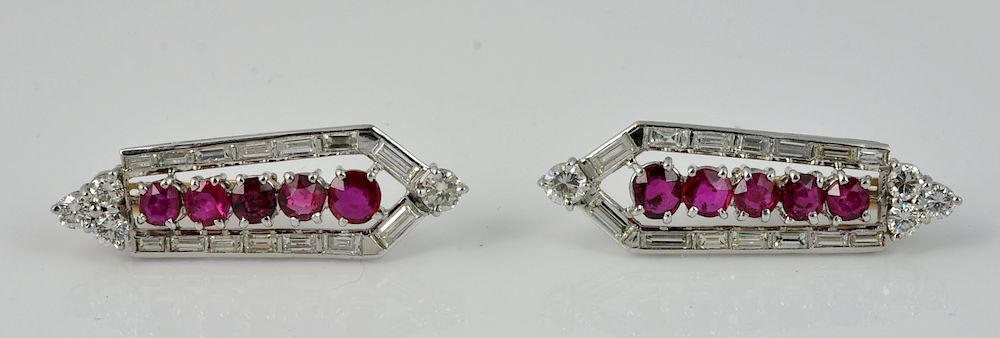 Platinum Diamond Ruby Geometric Earrings Pierced earrings contain 1 88
