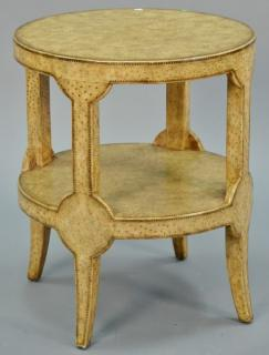 Round faux leather two tier stand possibly Maitland Smith ht