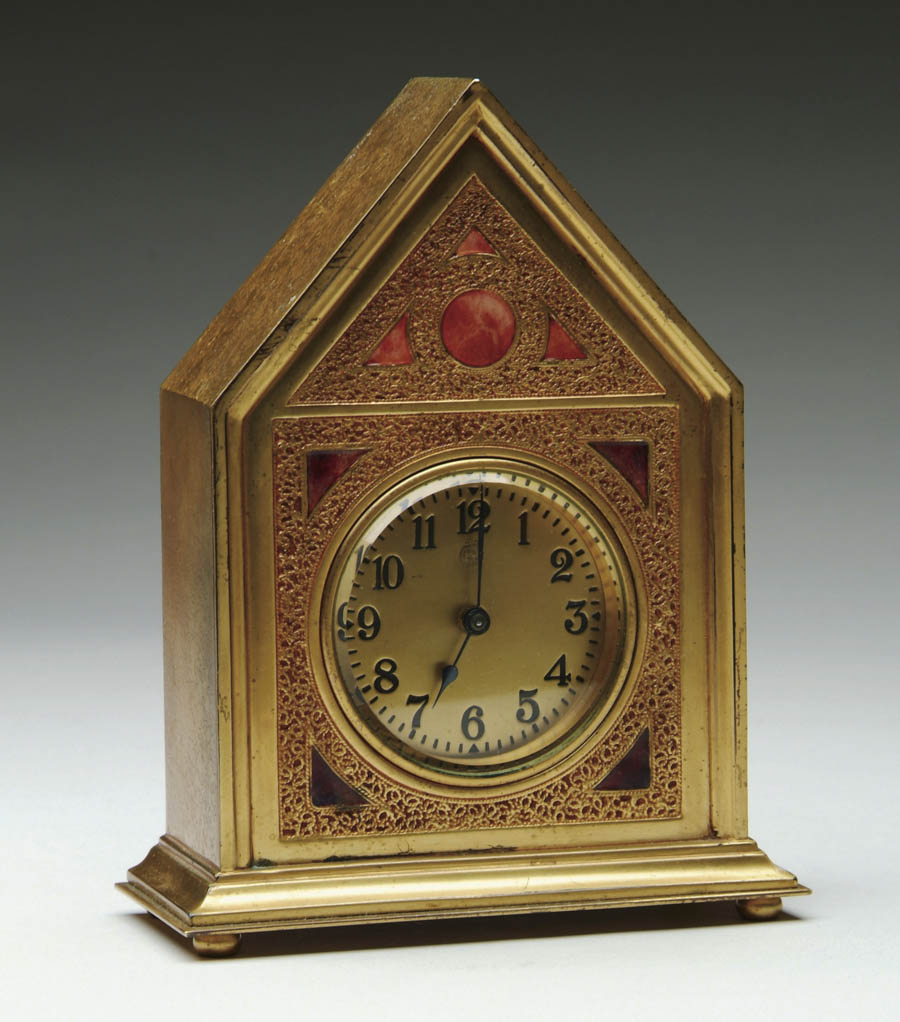 TIFFANY DESK CLOCK Exceptional Tiffany bronze desk clock is decorated