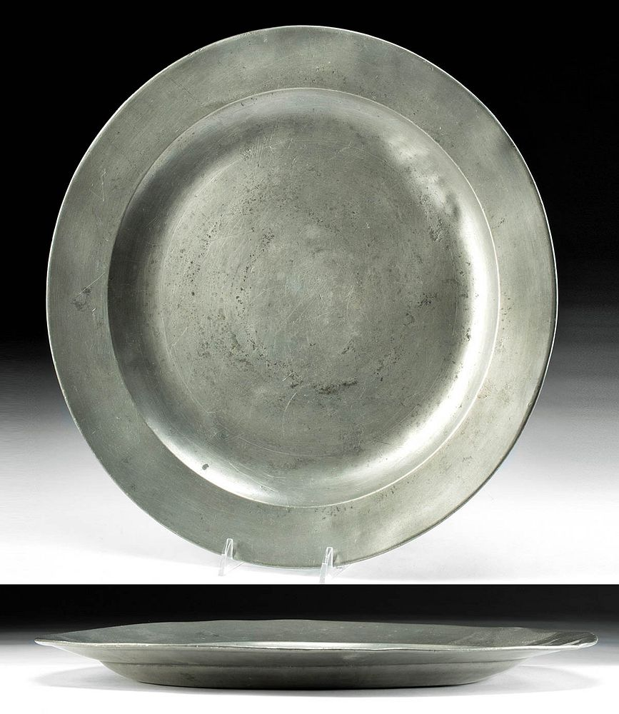 18th C English Pewter Charger Plate w London Stamp Northwestern