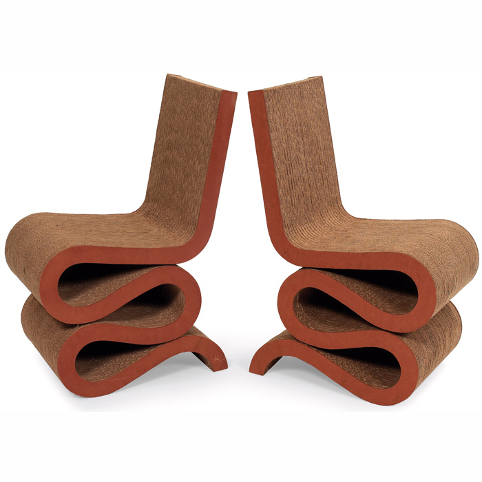Frank Gehry Easy Edges Wiggle chairs pair cardboard forms with