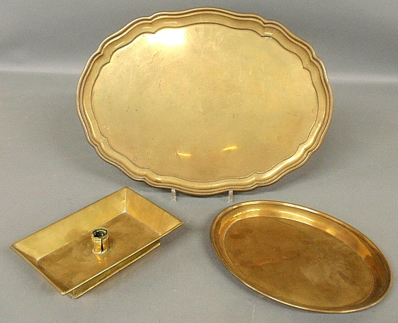 Brass rectangular try form candleholder 2 h and two brass