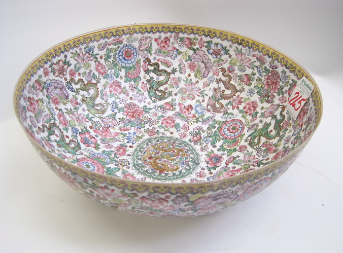 EGG SHELL delicate CHINESE PORCELAIN CENTER BOWL hand painted on