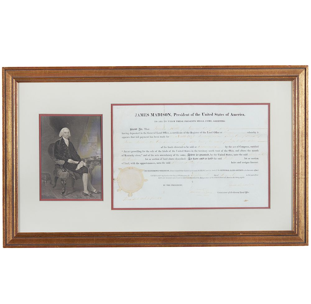 James Madison 1813 Land Grant Framed James Madison 1751 1836