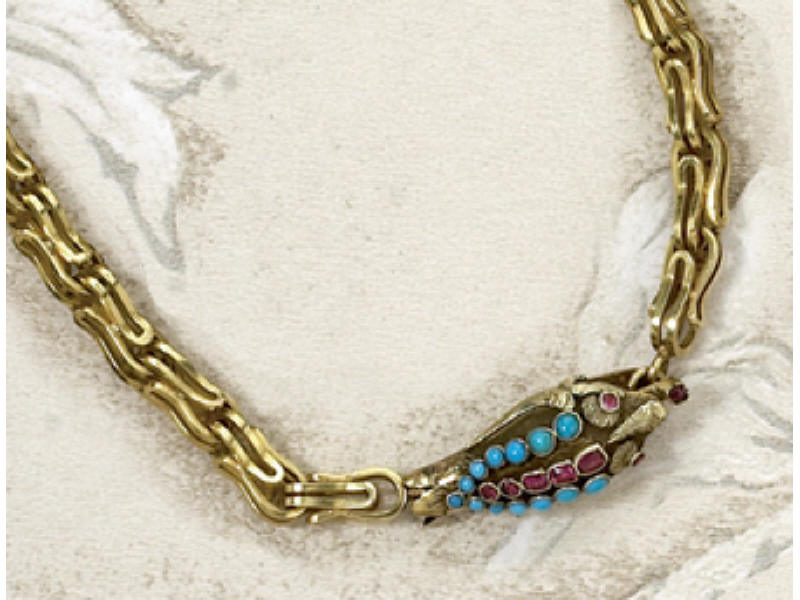 VICTORIAN LONG GUARD SNAKE CHAIN 14 k yellow gold Mid