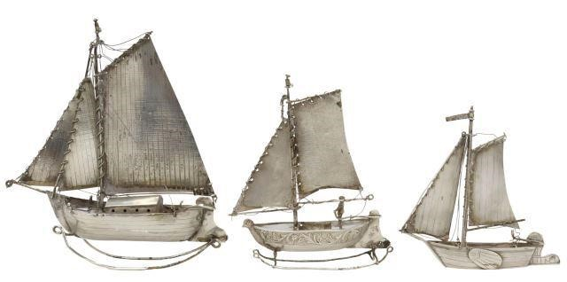 lot of 3 Dutch miniature silver sailing ships including 1