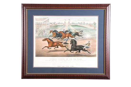 SCORING COMING UP FOR THE WORD BY CURRIER IVES Handcolored