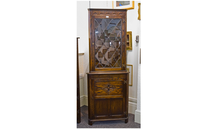 Solid Oak Corner Unit The Front With Carved Decoration Single