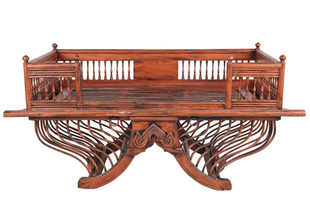 SOUTHEAST ASIAN RED LACQUERED CONSOLEthe base converted from a daybed