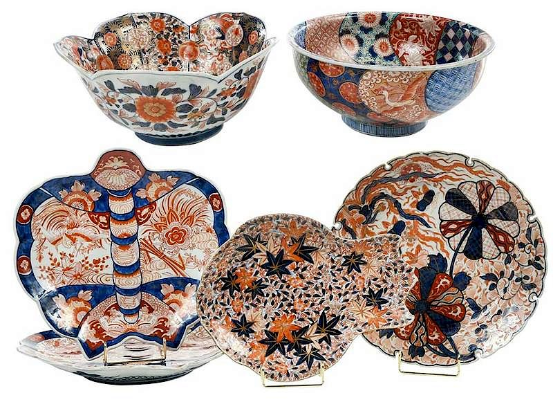 Six Finely Decorated Imari Bowls and Platters Asian probably 19th
